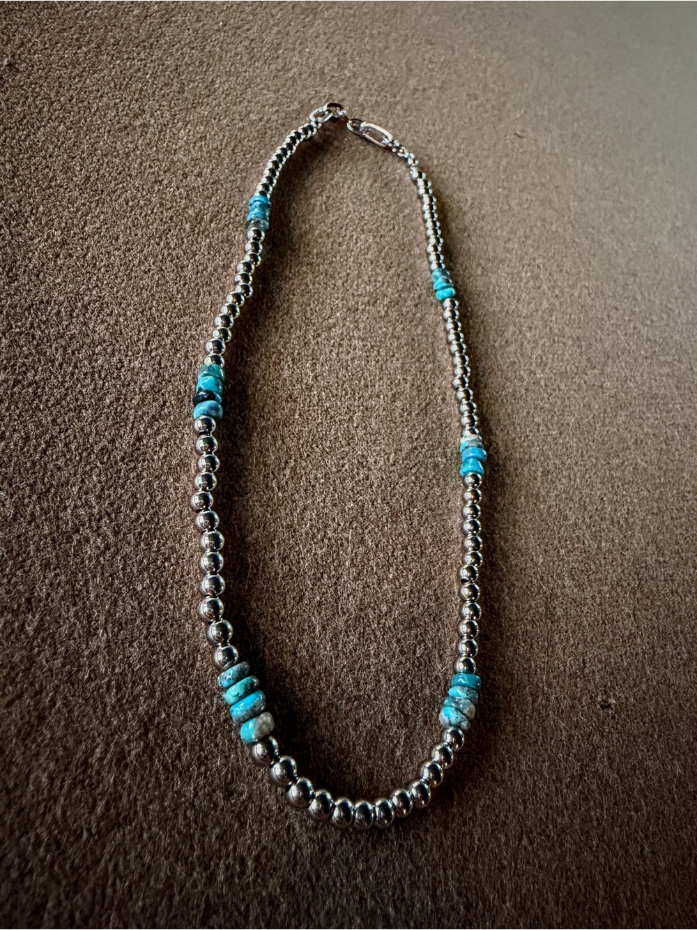 15” Stainless Steel Pearl Necklace with Kingman Turquoise Accents - Picture 3 of 6